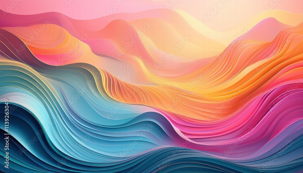 Abstract Waves of Color: A vibrant, flowing landscape of abstract waves, blending colors of pink, orange, yellow, blue, and green in a surreal and mesmerizing display. Abstract Waves of Color: A vibrant, flowing landscape of abstract waves, blending colors of pink, orange, yellow, blue, and green in a surreal and mesmerizing display.