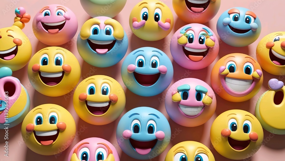 A collection of playful 3D emoticons designed in a cartoonish style, featuring exaggerated expressions like wide grins, big eyes, and playful gestures. A collection of playful 3D emoticons designed in a cartoonish style, featuring exaggerated expressions like wide grins, big eyes, and playful gestures.