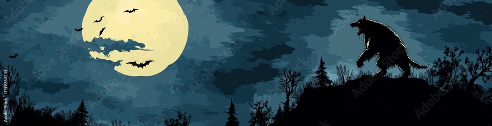 Werewolf howling under full moon at night, vector. Werewolf howling under full moon at night, vector.
