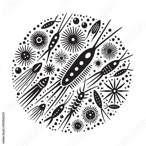 Plankton  Silhouette Vector Illustration, Solid White Background.