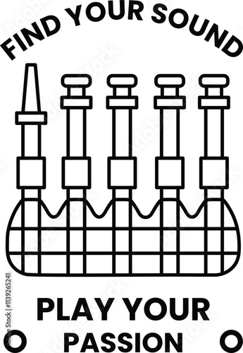 A drawing of a pipe organ with the words find your sound written above it
