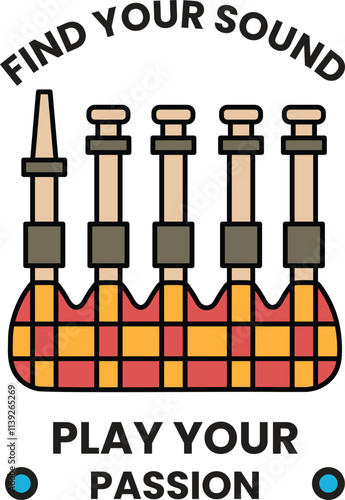 A drawing of a pipe organ with the words find your sound written above it