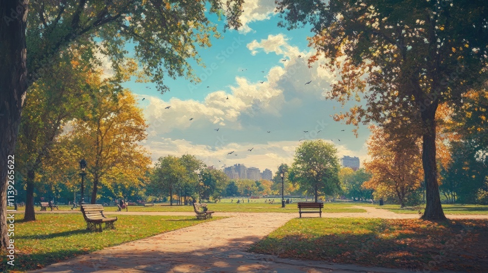 Obraz premium Autumnal Serenity: A Peaceful Park Scene