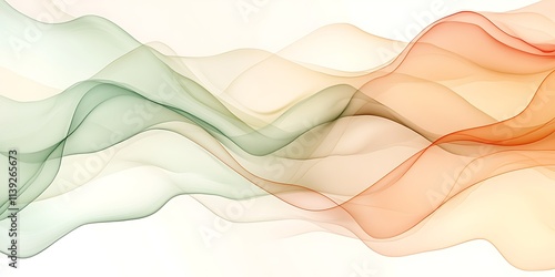 Abstract green and orange flowing waves on white background.