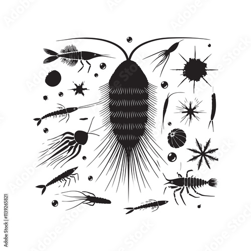 Plankton  Silhouette Vector Illustration, Solid White Background.