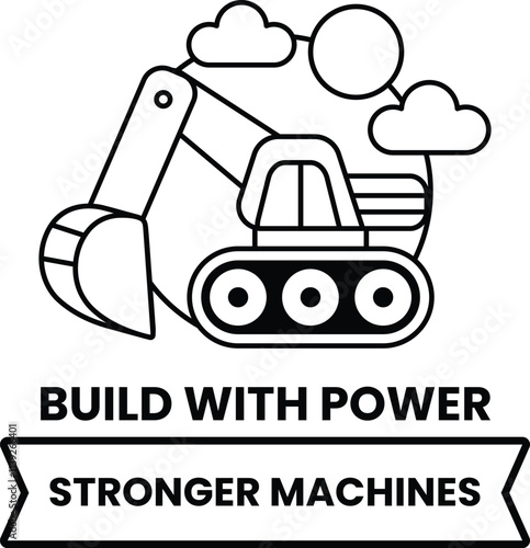 A cartoon of a excavator with the words Build with Power