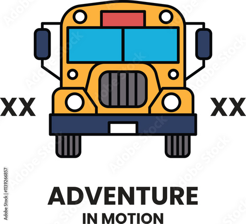A school bus with the words adventure in motion written on it