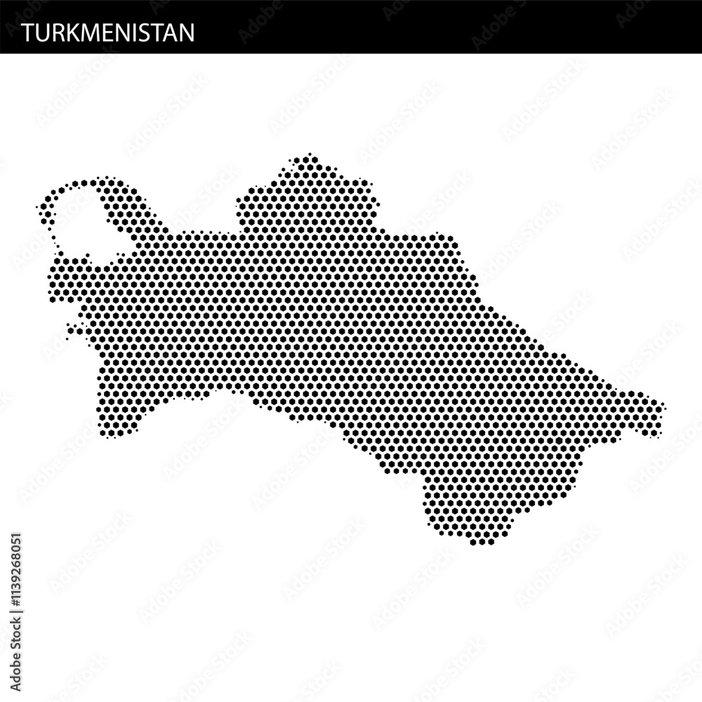 Fototapeta premium Outline of Turkmenistan displayed with hexagonal dotted pattern on a textured background