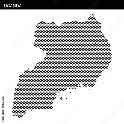 Detailed representation of the map of Uganda using hexagonal dotted pattern design