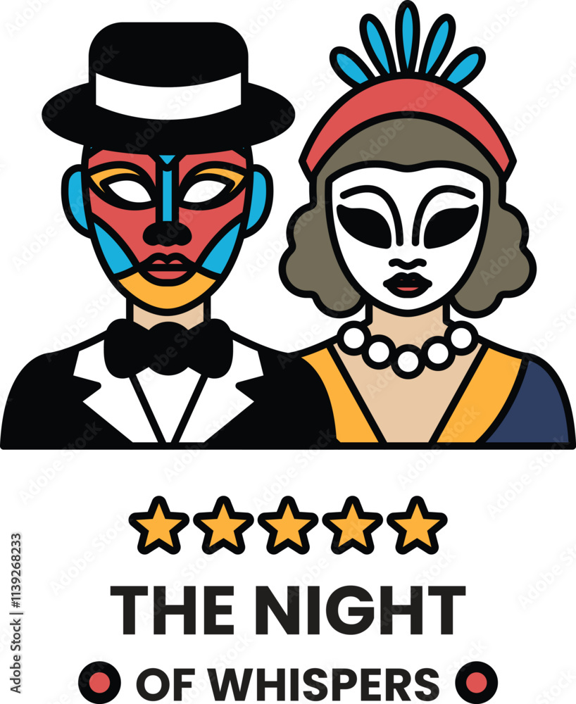 Illustration in concept of Dance Mask in line illustration style Illustration in concept of Dance Mask in line illustration style
