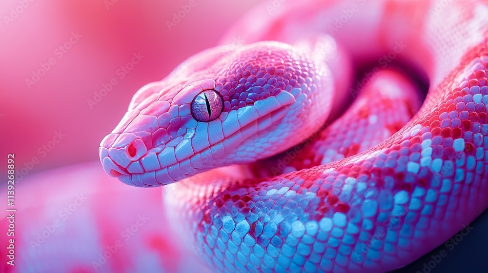 Fototapeta premium Pink and Blue Snake: A Vibrant Reptile Close-Up