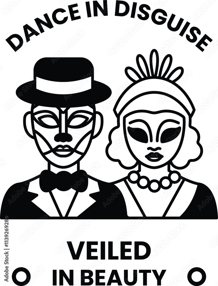 Illustration in concept of Dance Mask in line illustration style Illustration in concept of Dance Mask in line illustration style