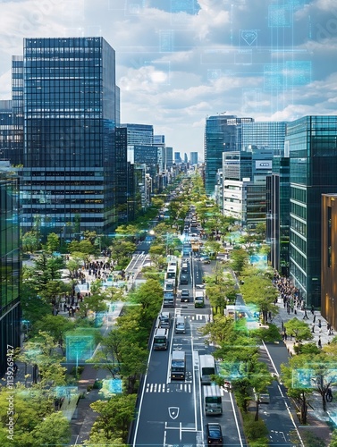Futuristic Smart City Landscape with Integrated Digital Community and Technology