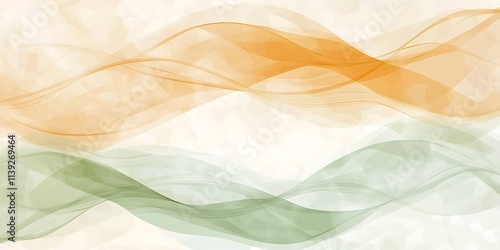 Abstract orange and green wavy lines on white background.