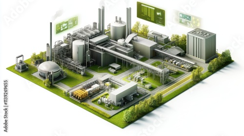 Modern industrial plant generating clean energy with advanced technologies