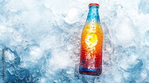 Obraz na płótnie Icy multi colored soda bottle with condensation in ice. w salonie
