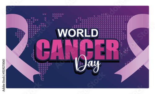 February 4th World Cancer Day banner with pink ribbon.