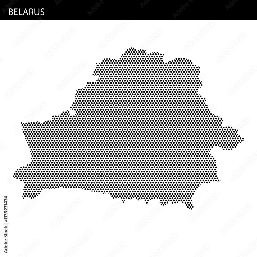 Fototapeta premium Map outline of Belarus created with hexagonal dotted pattern showcasing geographical features