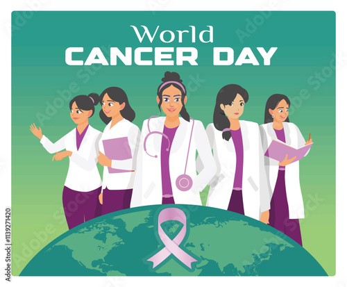 Female doctors and medical personnel celebrate World Cancer Day.
