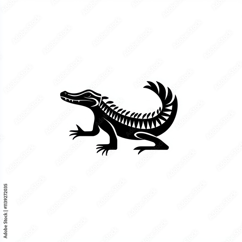 Stylized black alligator silhouette. Stylized black alligator silhouette.