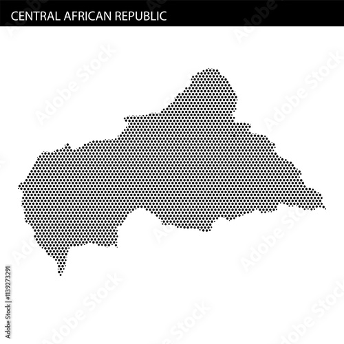 Outline of Central African Republic with hexagonal dotted pattern showcasing the nation's borders