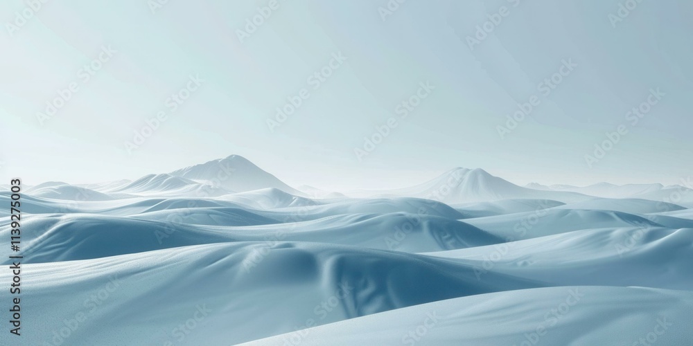 Fototapeta premium Serene Winter Landscape: Snowy Mountains and Icy Plains