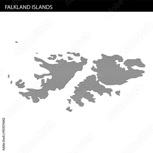 Falkland Islands highlighted on a hexagonal dotted map showcasing geographical features clearly