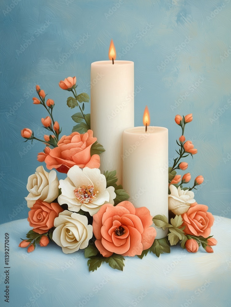 Serene Advent Candles with Glittering Floral Stems Serene Advent Candles with Glittering Floral Stems