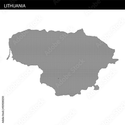 Lithuania outlined with a hexagonal dotted pattern showcasing its geographic shape and features