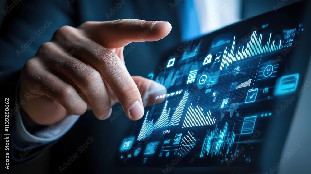 Fototapeta premium A man entrepreneur discusses digital marketing and pay-per-click advertising, highlighting effective ways to boost online visibility