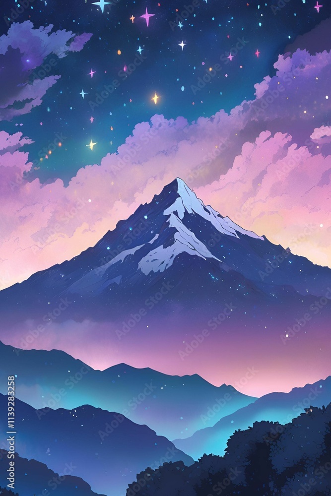 Night Sky Over the Mountain illustrations Background - 4 Night Sky Over the Mountain illustrations Background - 4