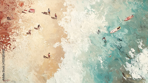 Oil Painting of A Beach from Birds' Eye View Aspect 16:9 Perfect for Wall Art