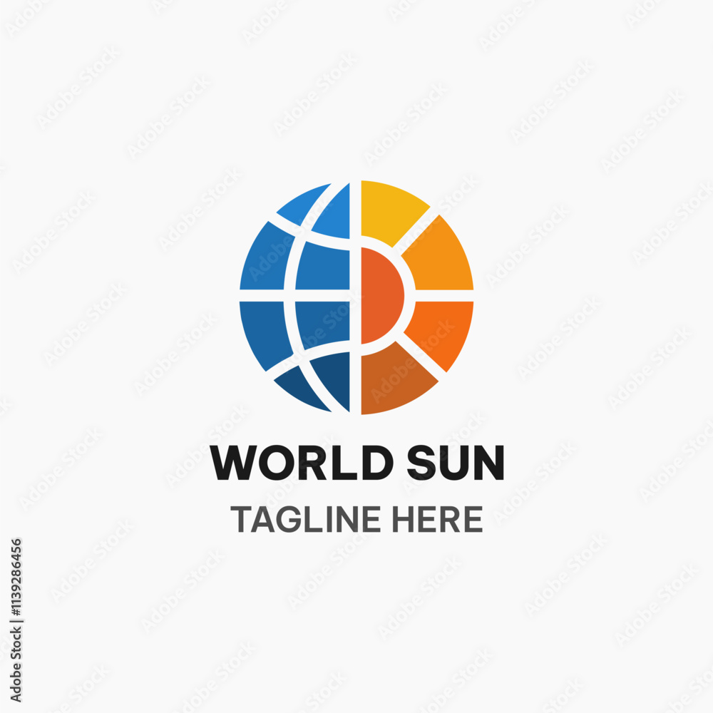 World sun logo template in simple flat style, Earth and solar vector illustration World sun logo template in simple flat style, Earth and solar vector illustration