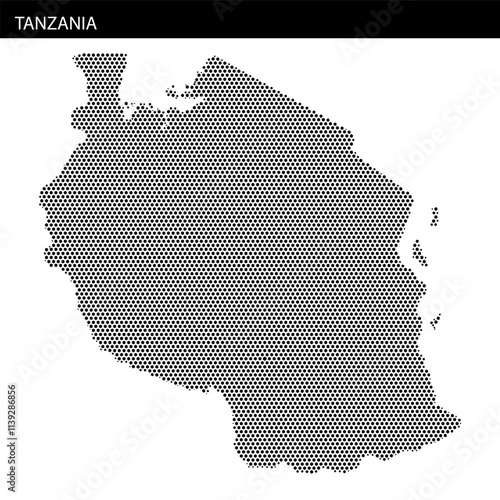Map of Tanzania showcasing unique dot pattern design in black and white