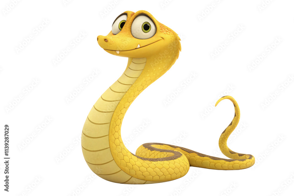 Naklejka premium A yellow snake, emphasizing the hexagonal scale pattern and a toothy grin, adding charm and character, isolated on a transparent background