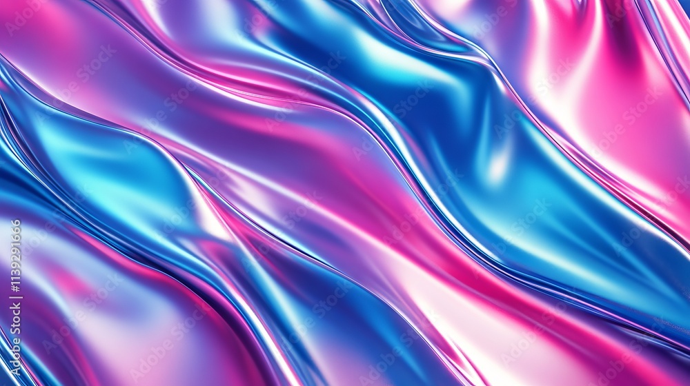Fototapeta premium Vibrant abstract background illustration with shiny pink and blue wavy surfaces, colorful fluid patterns, and radiant textures for creative designs