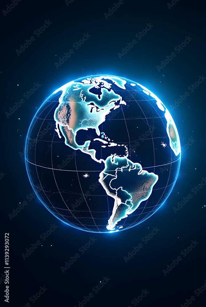 Fototapeta premium 3D illustration of Earth globe with continents and oceans, representing global communication and technology