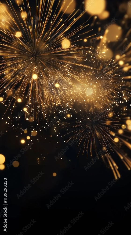 Stunning golden fireworks illuminate night sky, creating festive atmosphere filled with sparkling lights and vibrant energy. Perfect for celebrations and special occasions Stunning golden fireworks illuminate night sky, creating festive atmosphere filled with sparkling lights and vibrant energy. Perfect for celebrations and special occasions