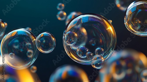 Obraz na płótnie Intricate composition of iridescent bubbles forming unique shapes against soft gradient background w salonie