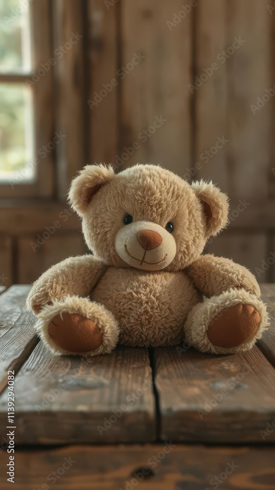 Adorable teddy bear resting on rustic wooden table, vintage, animal Adorable teddy bear resting on rustic wooden table, vintage, animal