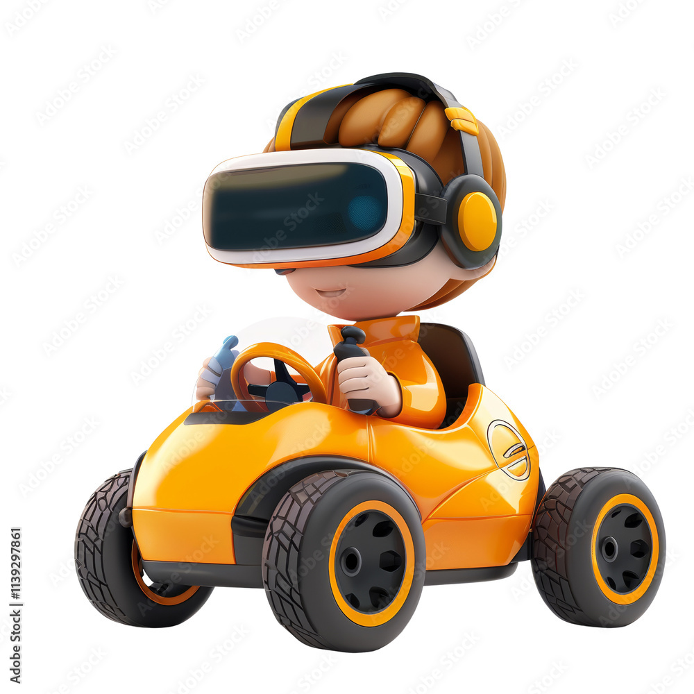 Child Enjoying Virtual Learning Experience with VR Glasses in a Toy Car Child Enjoying Virtual Learning Experience with VR Glasses in a Toy Car