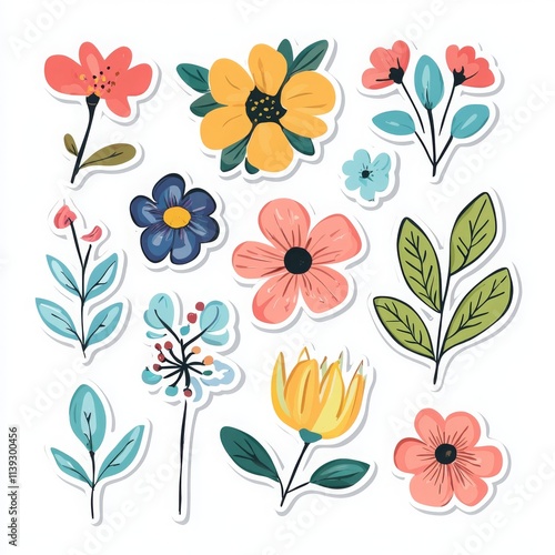Hand-drawn Spring Flower Stickers in Vibrant Colors