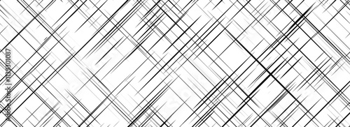 Black cross hatch seamless texture. Diagonal line repeating pattern surface. Rough sackcloth fabric background. Crosshatch linen canvas burlap material overlay wallpaper. Vector textile backdrop