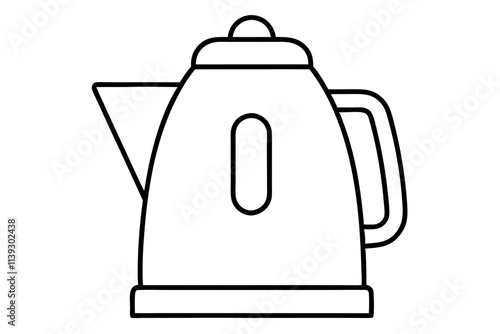 Black and White Line Drawing of an Electric Kettle with Spout, Handle, and Base