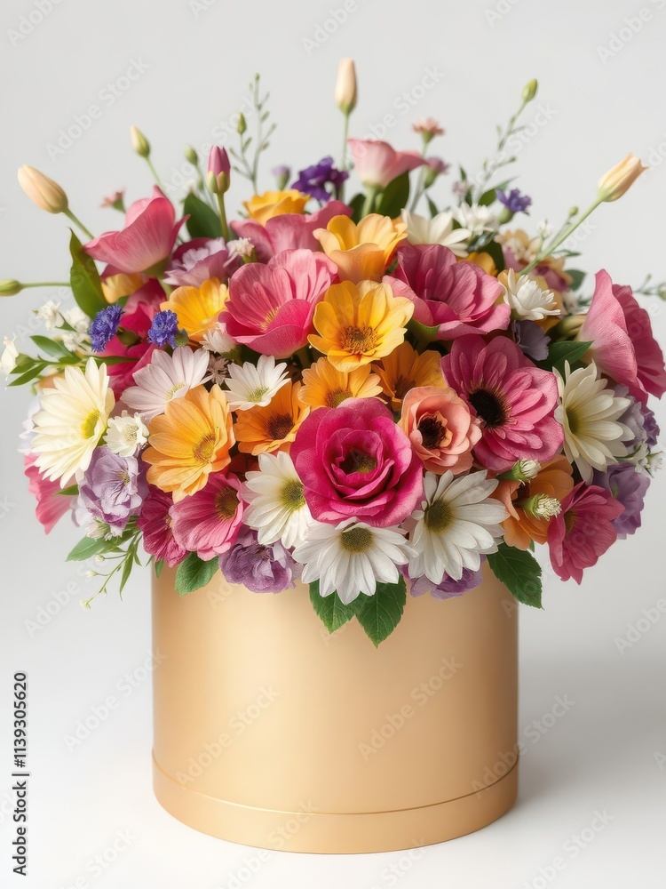 Luxurious bouquet of vibrant spring flowers with elegant gift box, gift box, mothers day gift Luxurious bouquet of vibrant spring flowers with elegant gift box, gift box, mothers day gift