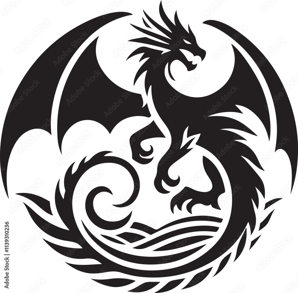 Dragon Silhouette File, Vector Design Dragon Silhouette File, Vector Design