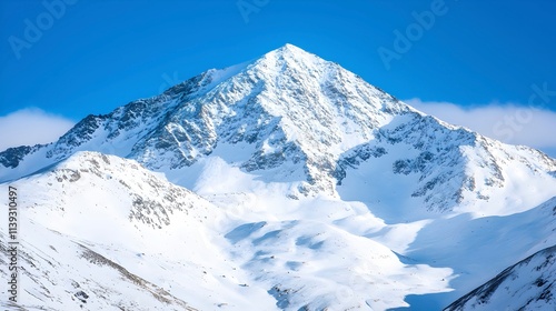 Majestic Snow-Capped Mountain Peak Under Clear Blue Sky