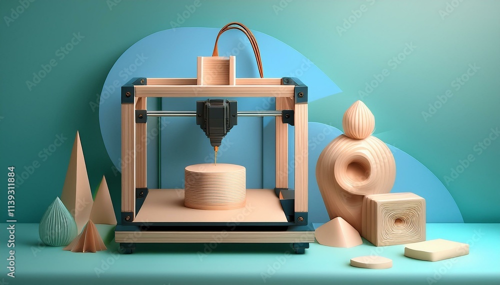 3D illustrations from consumer and future technology concepts: 3D printer creating intricate objects, futuristic manufacturing process. 3D illustrations from consumer and future technology concepts: 3D printer creating intricate objects, futuristic manufacturing process.