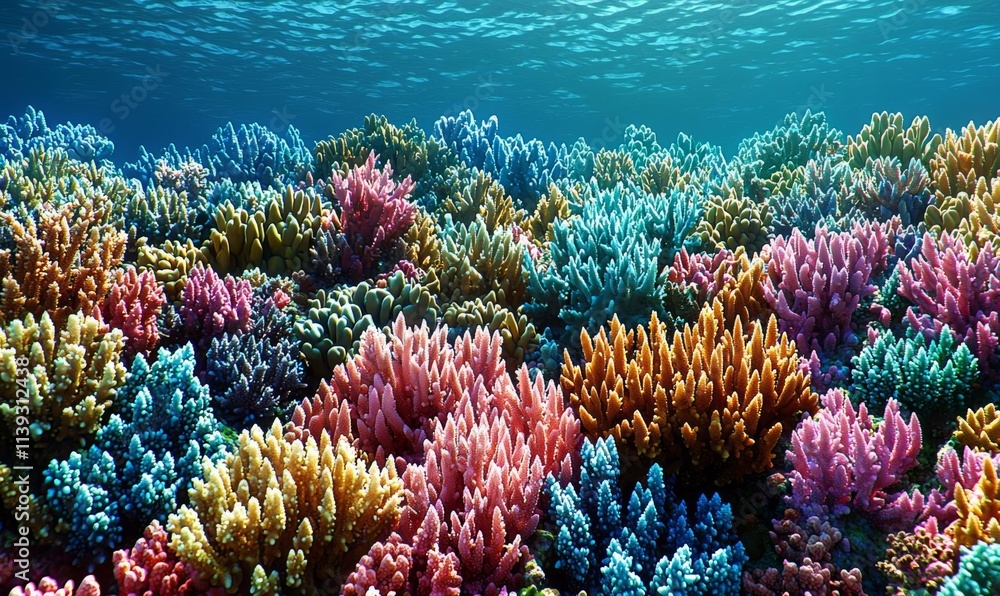Obraz premium Aerial shot of a coral reef and marine life in the ocean , isolated on white background, , copy space, copy space for text,