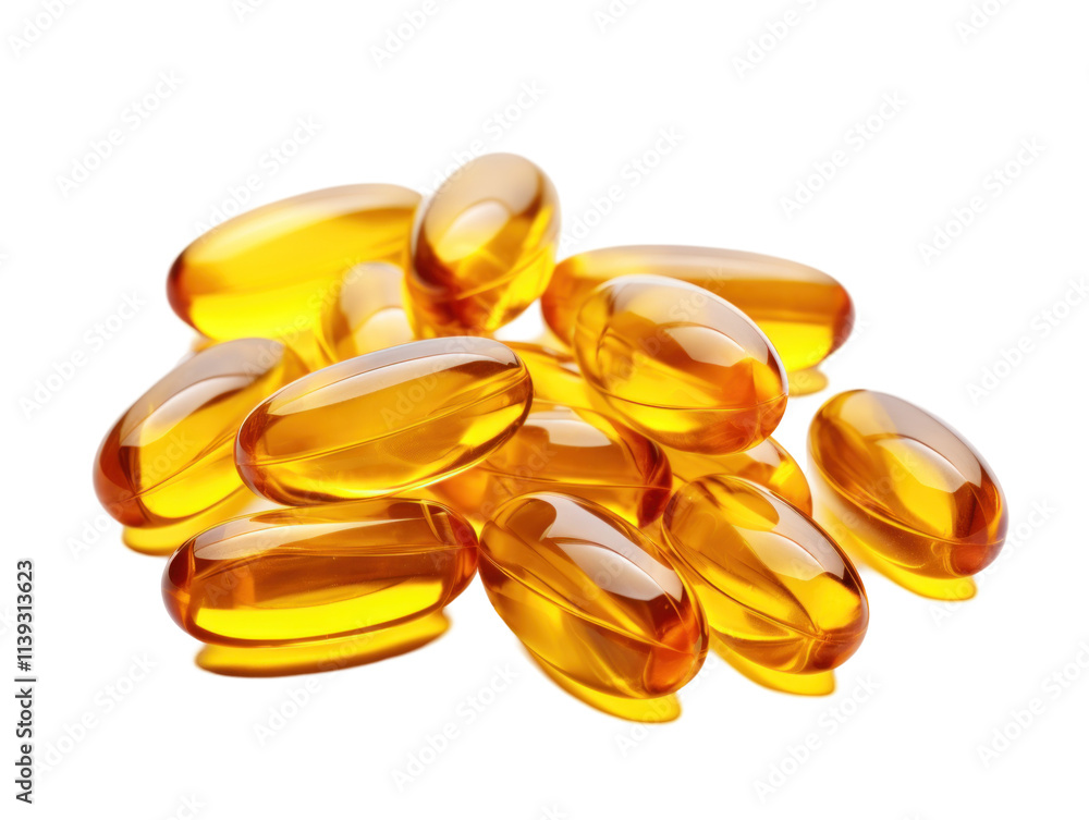 Golden Gel Capsules on Transparent Background Golden Gel Capsules on Transparent Background